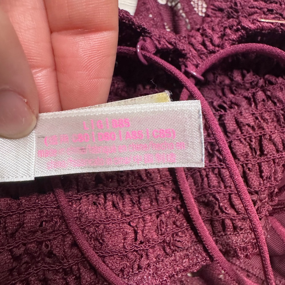 PINK Victoria's Secret Lace Bralette Burgundy Wine Smocked Back Large L - Picture 5 of 6
